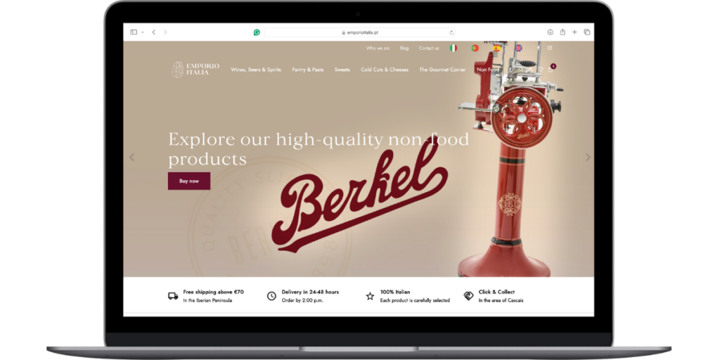 Emporio Italia's store front, home page