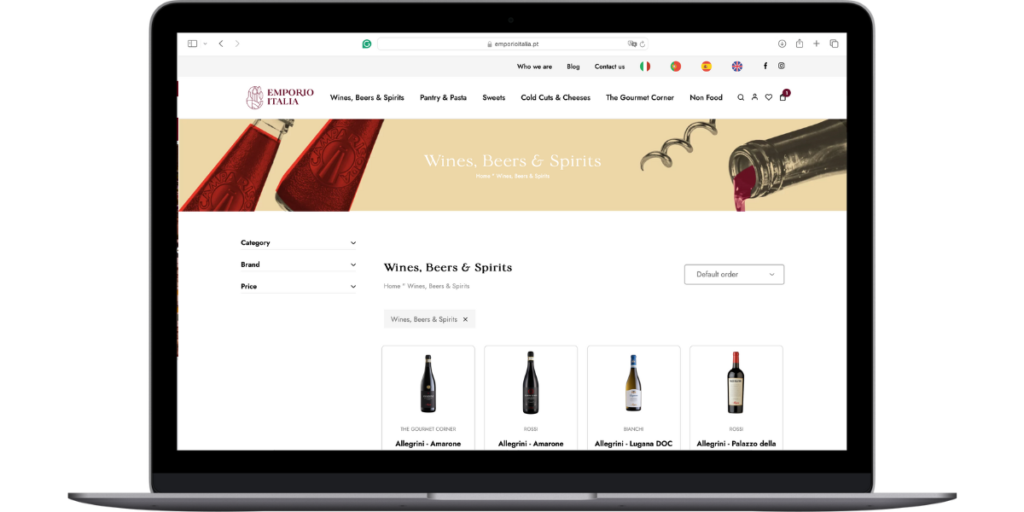 Emporio Italia's store front, category page with wine