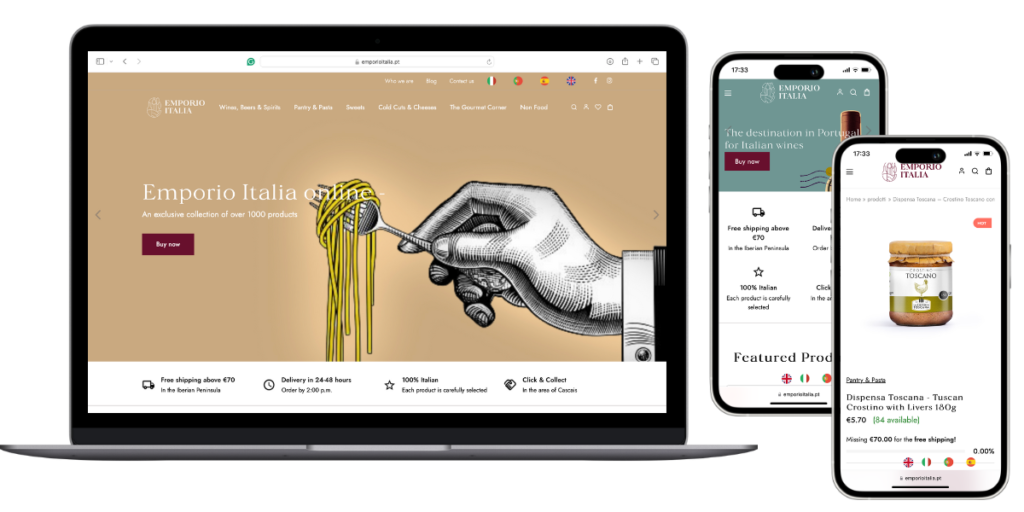 Emporio Italia's WooCommerce website displayed on desktop and mobile