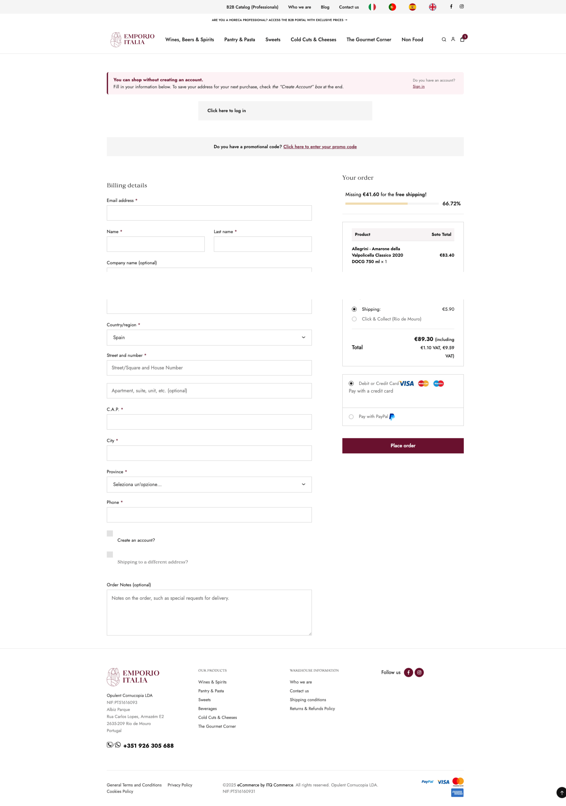 Emporio Italia WooCommerce checkout