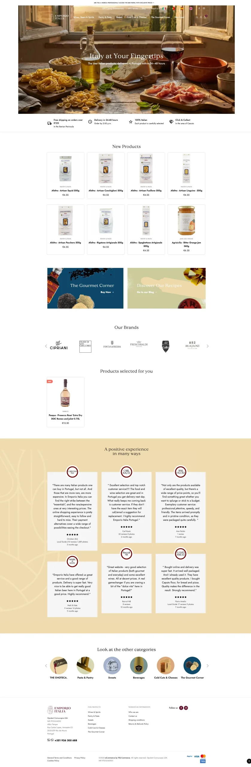 Emporio Italia homepage live on WooCommerce
