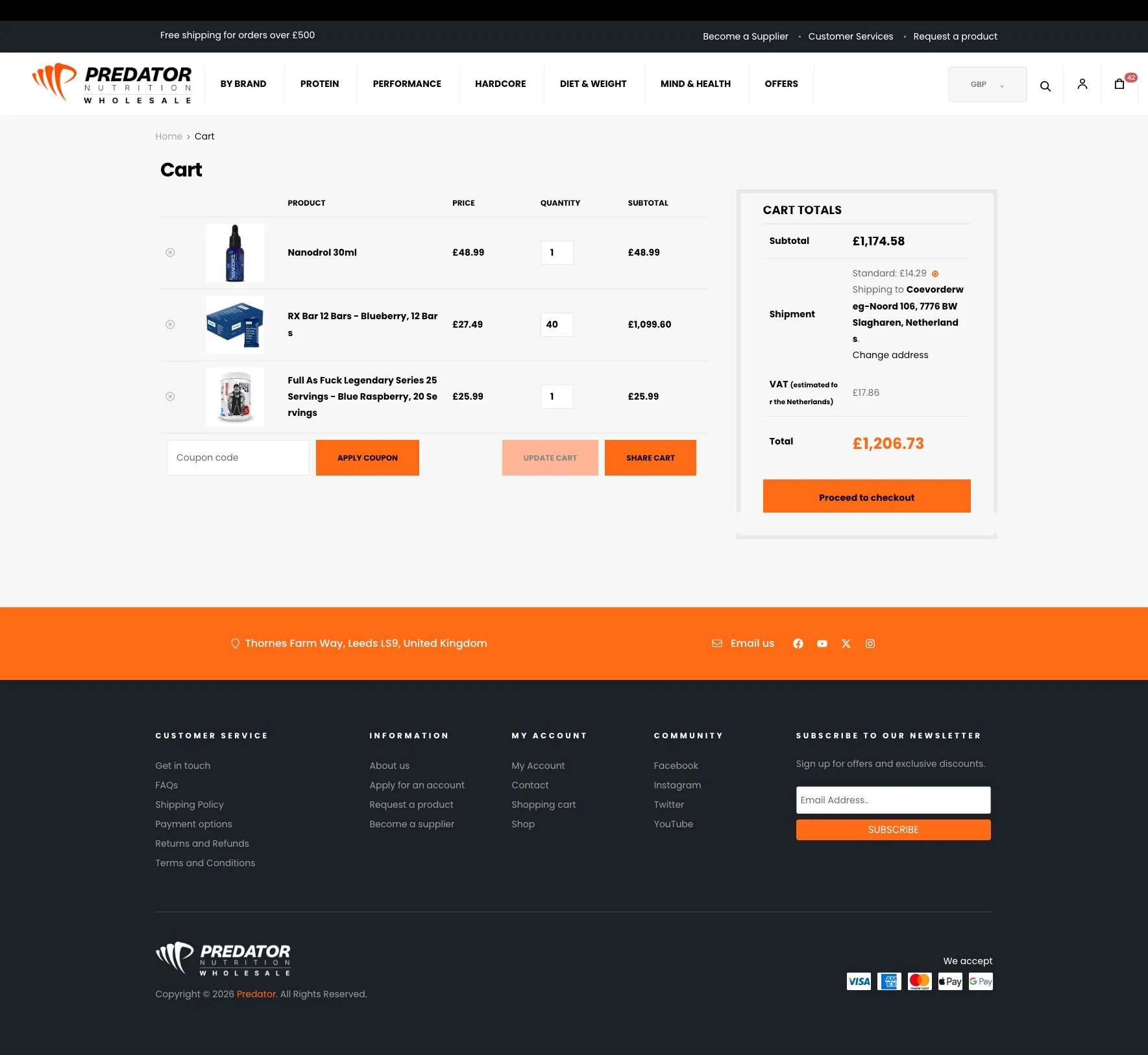 Predator Wholesale basket with cart totals and trade quantities