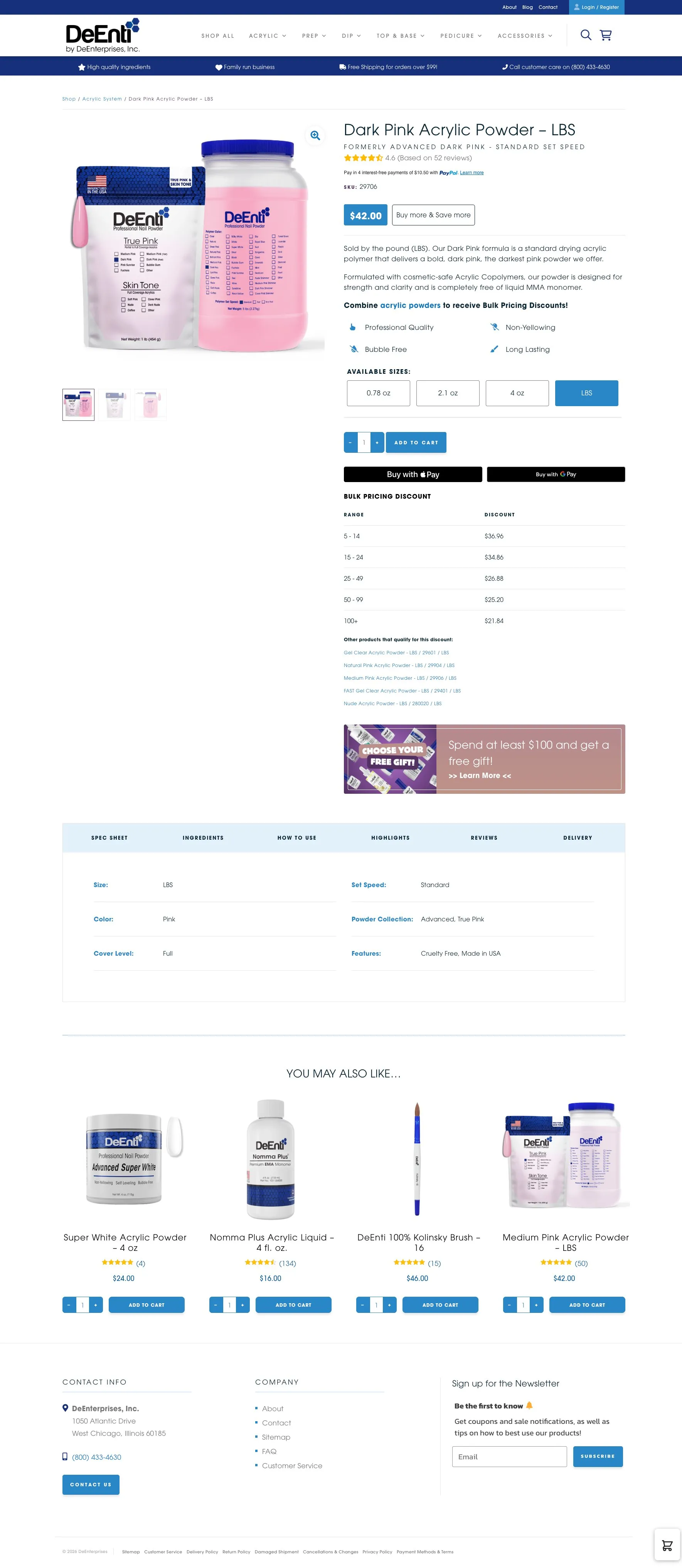 DeEnti product detail page with purple price bubble and bulk pricing